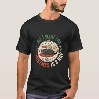 クリスマスの眠り猫の休日 Tシャツ
