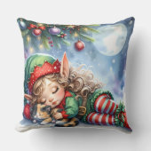 クリスマスの眠るエルフとカラー・キテン クッション (正面)