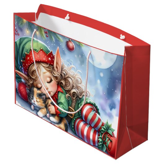 クリスマスの眠るエルフとカラー・キテン ラージペーパーバッグ (裏面アングル)