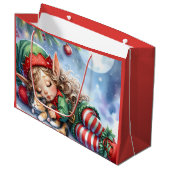 クリスマスの眠るエルフとカラー・キテン ラージペーパーバッグ (正面アングル)
