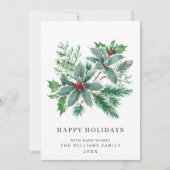 クリスマスの祝い　ホーリーベリーの枝のグリーティング シーズンカード (正面)