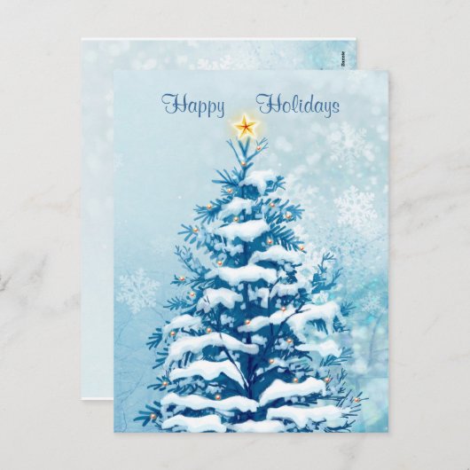 クリスマスの祝日はがき。雪の木 シーズンポストカード (正面/裏面)