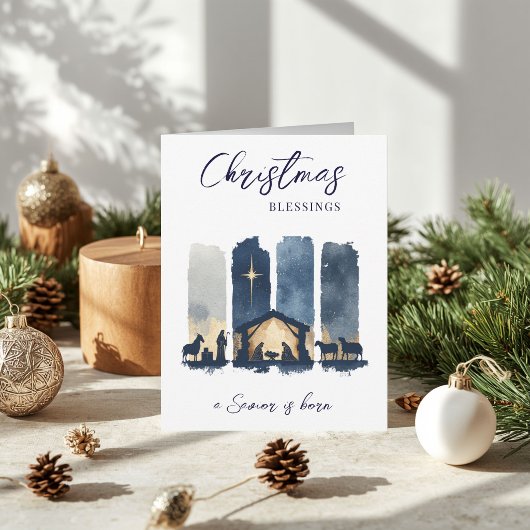クリスマスの祝福 ウォーターカラー ナティビティシーン シーズンカード