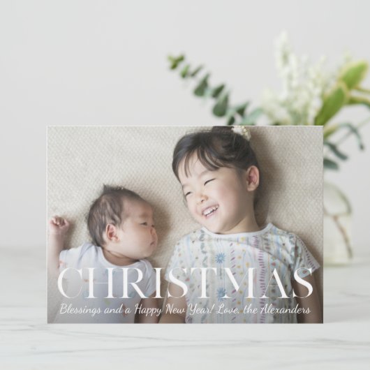 クリスマスの祝福 ゴールド バッファロープレイド フォト シーズンカード (スタンド正面)