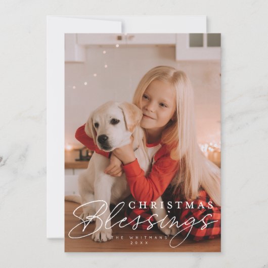 クリスマスの祝福 スクリプトとセリフ フォト シーズンカード (正面)