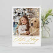 クリスマスの祝福 二枚の写真 箔招待状 (立ち正面)