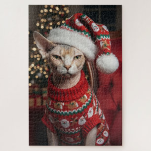 クリスマスの祭りにふさわしいスフィンクス猫のサンタクロースの服 ジグソーパズル
