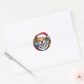 クリスマスの祭りをイメージしたかわいい犬のイラスト ラウンドシール (封筒)