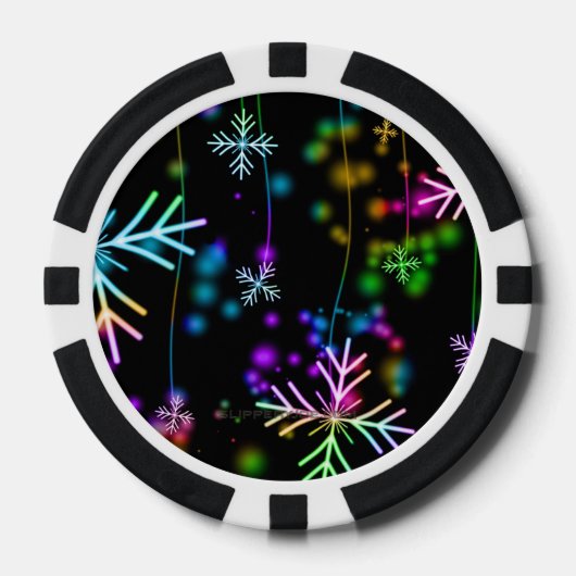 クリスマスの秋の虹の色の雪の結晶 ポーカーチップ (正面)