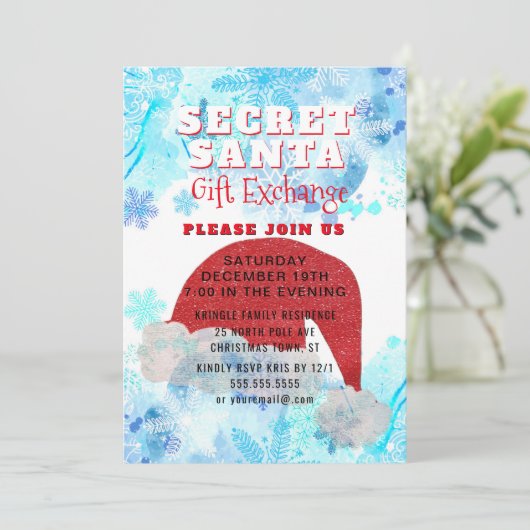 クリスマスの秘密のサンタプレゼント交換パーティーへの招待 招待状 (スタンド正面)