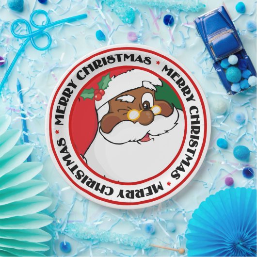 クリスマスの秘密を保っている黒いサンタのまばたき ペーパープレート (パーティー)