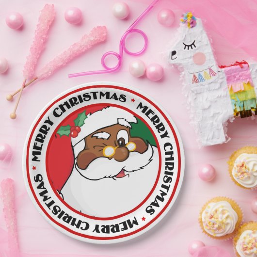 クリスマスの秘密を保っている黒いサンタのまばたき ペーパープレート (パーティー)