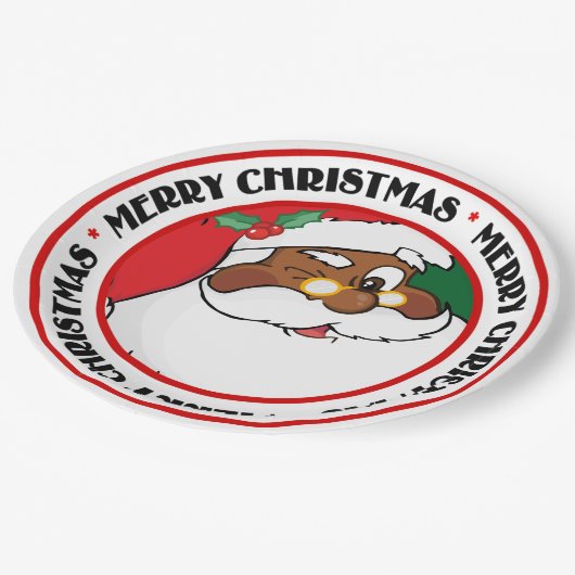 クリスマスの秘密を保っている黒いサンタのまばたき ペーパープレート (アングル)