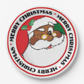 クリスマスの秘密を保っている黒いサンタのまばたき ペーパープレート (正面)