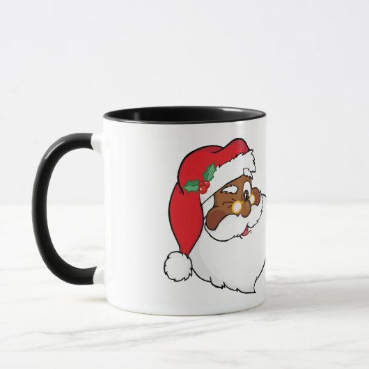 クリスマスの秘密を保っている黒いサンタのまばたき マグカップ (左)