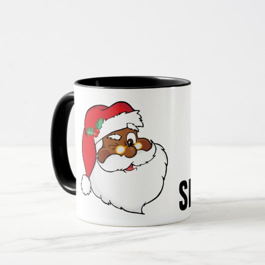 クリスマスの秘密を保っている黒いサンタのまばたき マグカップ (正面左)