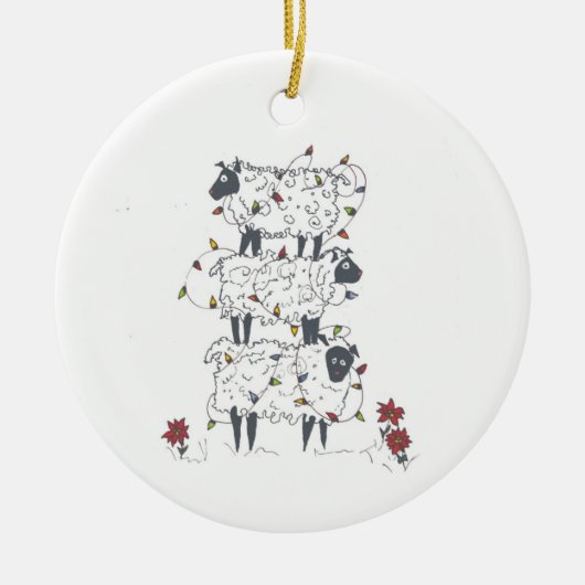 クリスマスの積み重ねられたヒツジ セラミックオーナメント (正面)