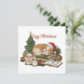クリスマスの穏やかな眠る子犬＆本 ヴィンテージ シーズンカード (スタンド正面)