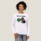 クリスマスの穏やかな黒猫 笑える トライブレンドTシャツ (正面全体)