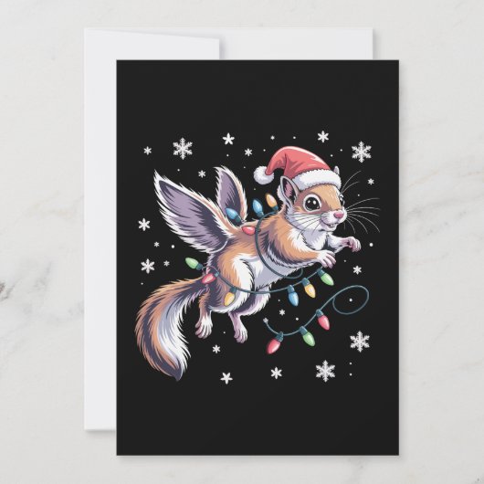 クリスマスの空飛ぶリス サンタ帽子 ライト クリスマス 招待状 (正面)