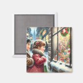 クリスマスの窓の休日を探している子供たち マグネット (正面/裏面)