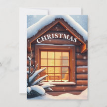 クリスマスの窓の雪の降るホリデーカード（居心地の良い）