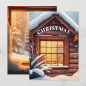 クリスマスの窓の雪の降るホリデーカード(居心地の良い) シーズンカード (正面/裏面)