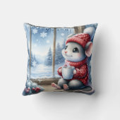 クリスマスの窓辺のマウスとホットココア クッション (裏面)