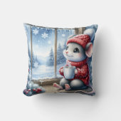 クリスマスの窓辺のマウスとホットココア クッション (正面)