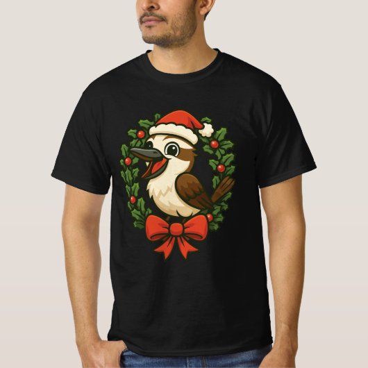 クリスマスの笑うワライカワセミ Tシャツ (正面)