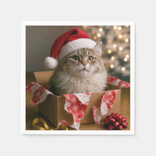 クリスマスの箱入り猫 スタンダードカクテルナプキン (正面)