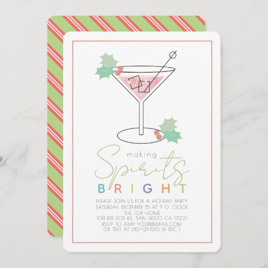 クリスマスの精神を明るくする カクテルパーティーの招待状 招待状 (正面/裏面)