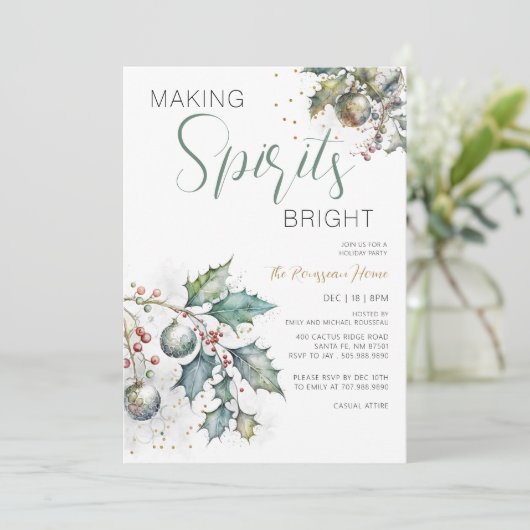 クリスマスの精神を明るくする ホリデー ホリーの招待状 招待状 (スタンド正面)