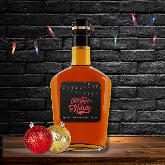 クリスマスの精神 オーダーメイド 名前 ホリデーライト ブラック スクエアシール