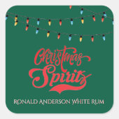 クリスマスの精神 オーダーメイド 名前 ホリデーライト 緑 スクエアシール (正面)