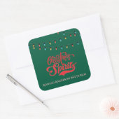 クリスマスの精神 オーダーメイド 名前 ホリデーライト 緑 スクエアシール (封筒)