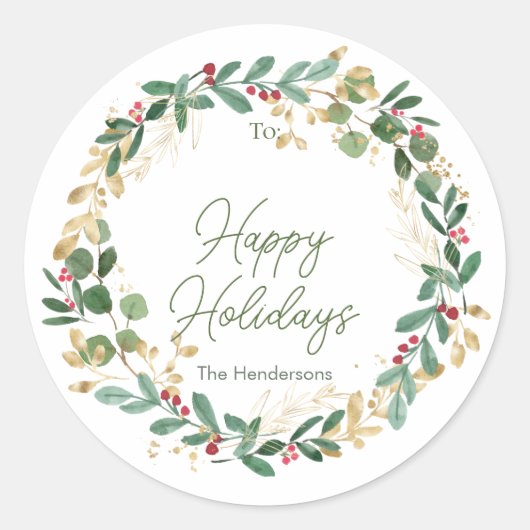 クリスマスの紅葉レッドベリーラベル ラウンドシール (正面)