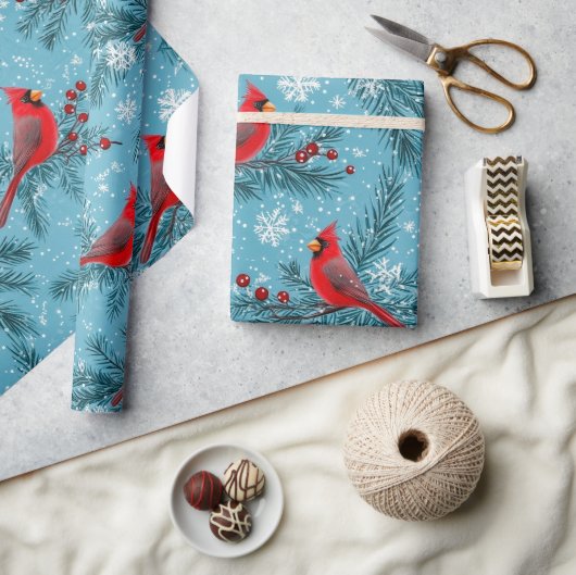 クリスマスの紅鳥の休日 ラッピングペーパー (クラフト)
