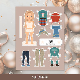 クリスマスの紙人形 金髪の女の子 冬の衣装