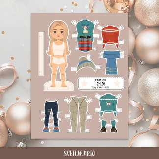 クリスマスの紙人形 金髪の女の子 冬の衣装
