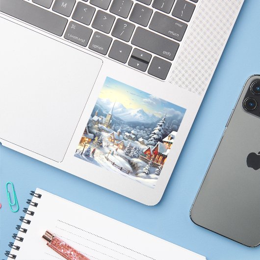 クリスマスの素敵な村 シール (ノートパソコンとiPhone)