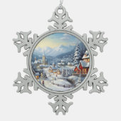 クリスマスの素敵な村 スノーフレークピューターオーナメント (正面)