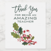 クリスマスの素晴らしい先生に感謝 ワインラベル (シングルラベル)