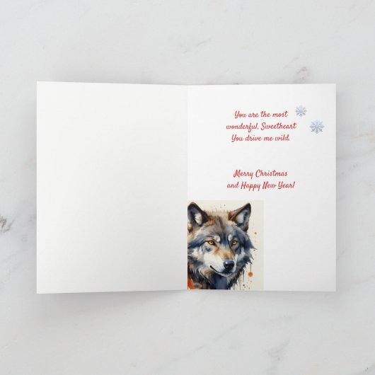 クリスマスの素晴らしい水の色の野生の狼の動物 シーズンカード (内部)