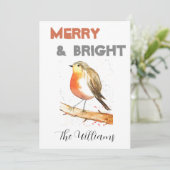クリスマスの素朴なシックな水色のロビンバードメリー 招待状 (スタンド正面)