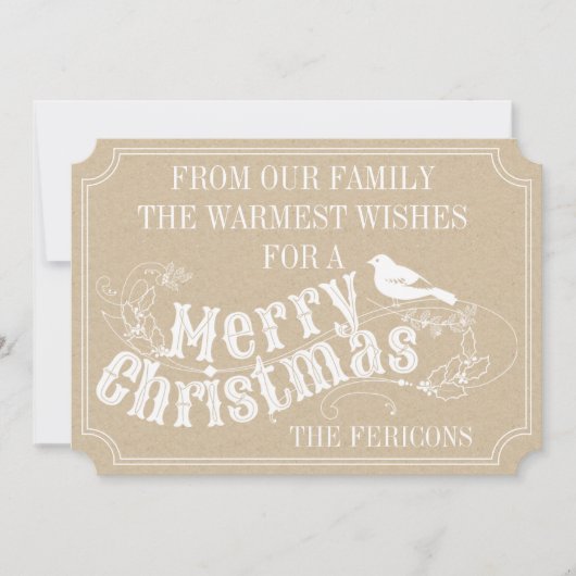 クリスマスの素朴なタイポグラフィのヴィンテージベージュ色休日 シーズンカード (正面)