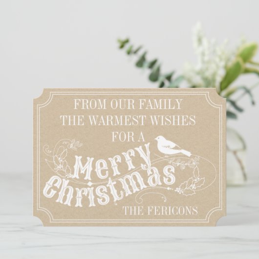 クリスマスの素朴なタイポグラフィのヴィンテージベージュ色休日 シーズンカード (スタンド正面)