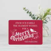 クリスマスの素朴なタイポグラフィヴィンテージ赤い休日 シーズンカード (スタンド正面)