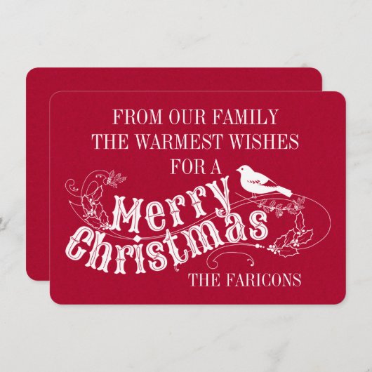 クリスマスの素朴なタイポグラフィヴィンテージ赤い休日 シーズンカード (正面/裏面)