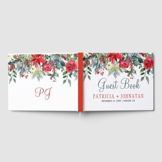 クリスマスの素朴なフローラエレガントの冬の結婚式 ゲストブック (全面)